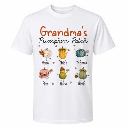 Personalized Grandma’s Pumpkin Patch Shirt & Sweater, Custom Family Names Fall Shirt, Autumn Family Gift