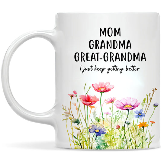 Personalized Mom Grandma Great-Grandma Floral Mug – Cute Family Coffee Cup Gift for Mom and Grandma