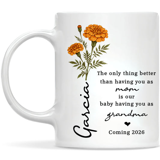 Personalized Grandma Mug – Custom Baby Name & Due Year Coffee Mug, Grandma Announcement Gift, Baby Coming 2026