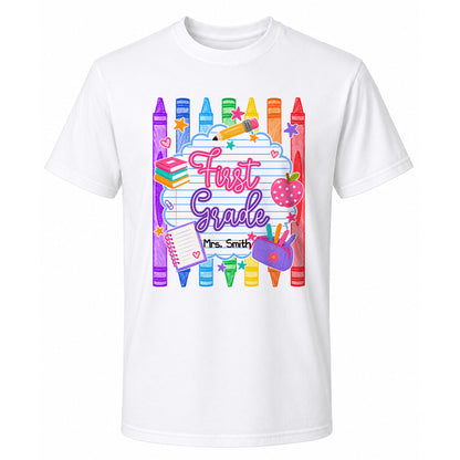 Personalized Striped Back to School Shirt for Kids Teachers – Custom Name & Grade Tee for Pre-K to 8th Grade Students, First Day Outfit