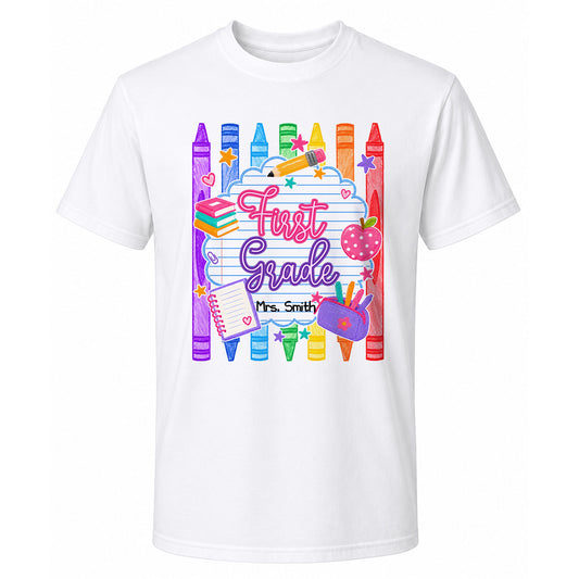 Personalized Striped Back to School Shirt for Kids Teachers – Custom Name & Grade Tee for Pre-K to 8th Grade Students, First Day Outfit