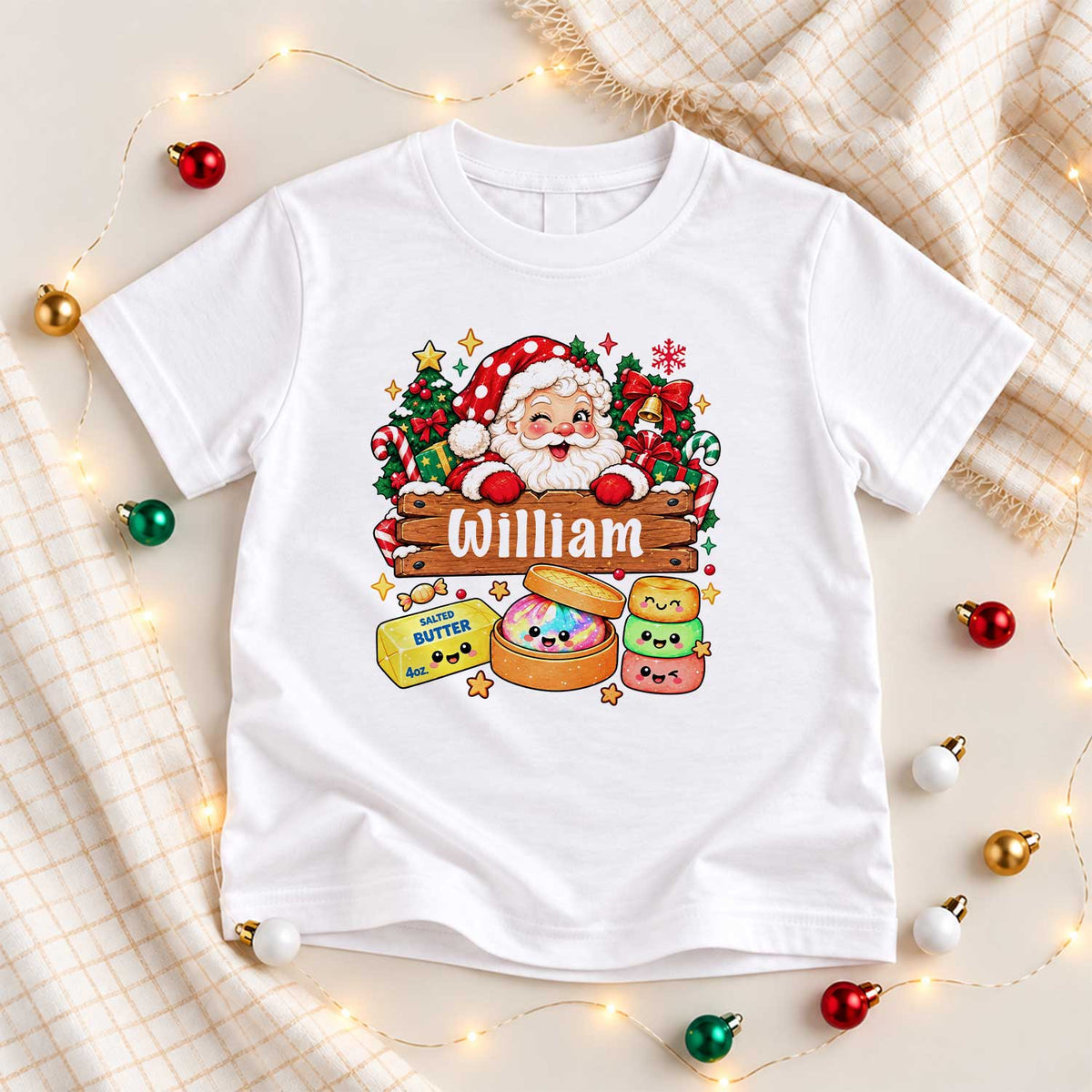 Personalized Squishy Christmas Shirt, Custom Name Santa Graphic Tee, Christmas Gift for Kids