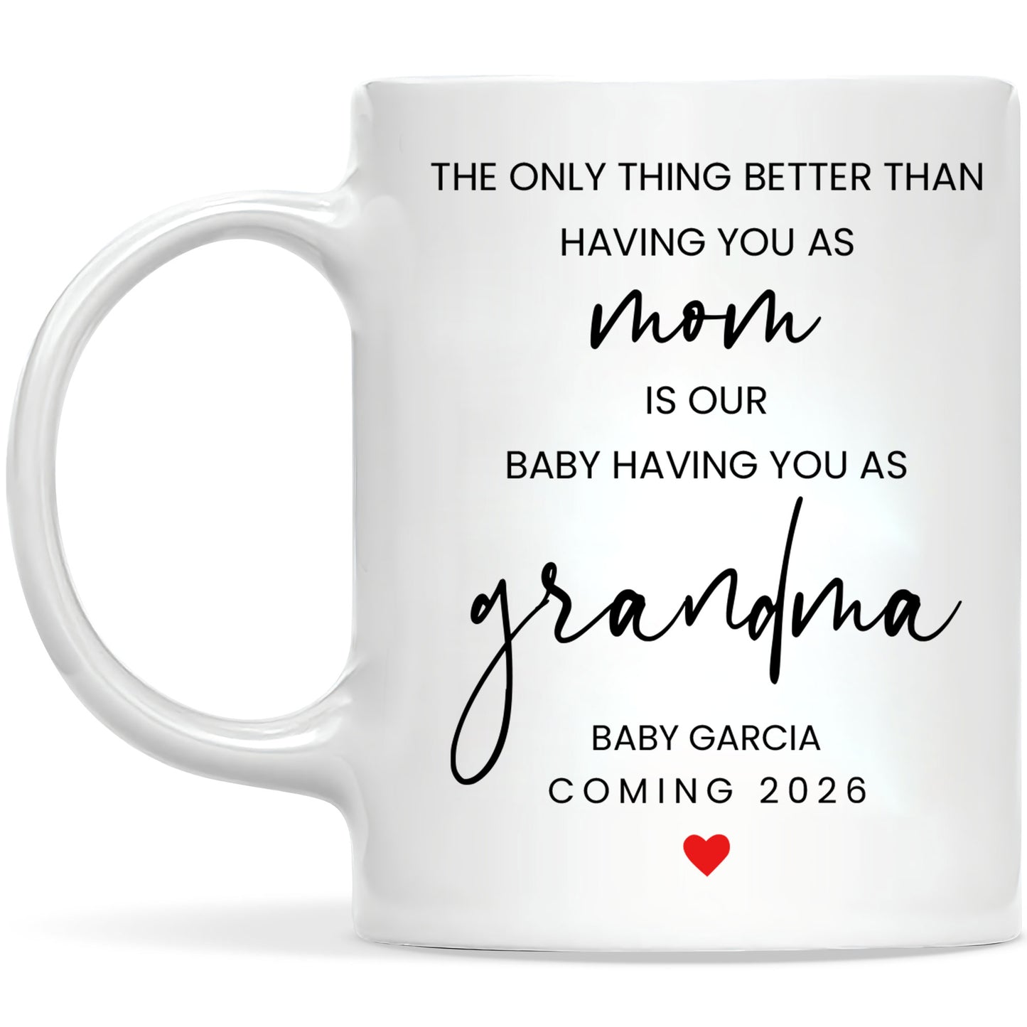 Personalized Grandma Mug – Custom Baby Name & Due Year Coffee Mug, Grandma Announcement Gift, Baby Coming 2026