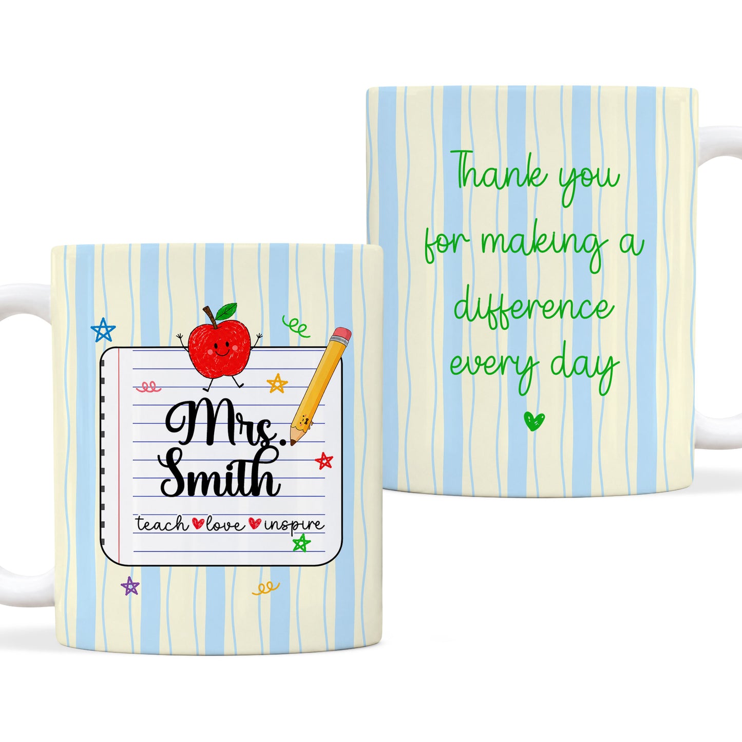 Personalized Teach Love Inspire Teacher Mug with Custom Name, Teacher Appreciation Coffee Mug, Thank You Teacher Gift, Back to School Gift