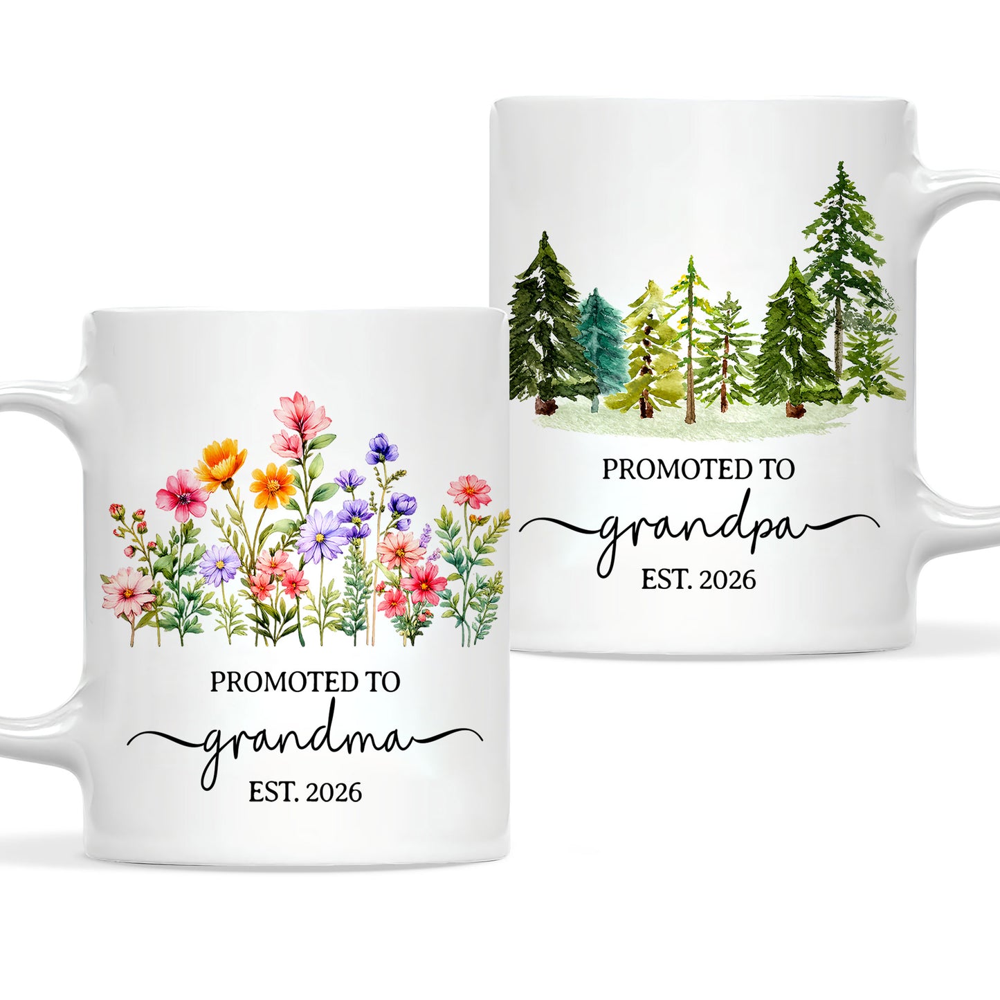 Personalized Promoted to Grandma Grandpa Mug Set – Matching Couple Coffee Mugs Est 2026, New Grandparents Gift