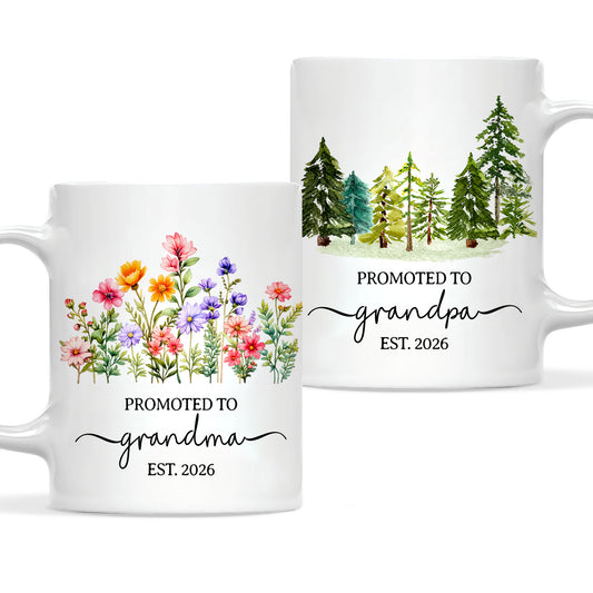 Personalized Promoted to Grandma Grandpa Mug Set – Matching Couple Coffee Mugs Est 2026, New Grandparents Gift
