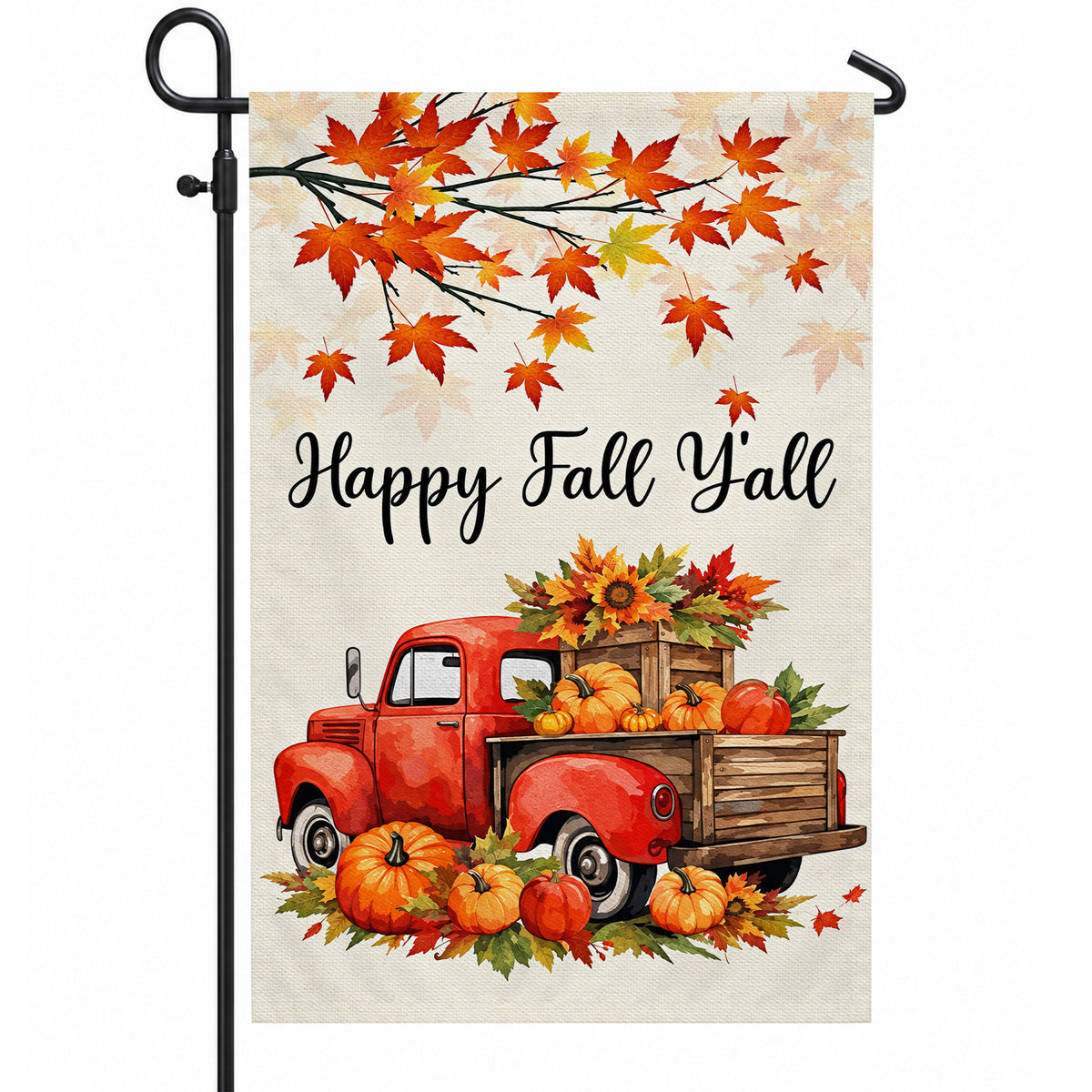 Hello Fall Garden Flag, Welcome Truck Happy Fall Ya'll Floral Pumpkin Outdoor Decor Gift For Family