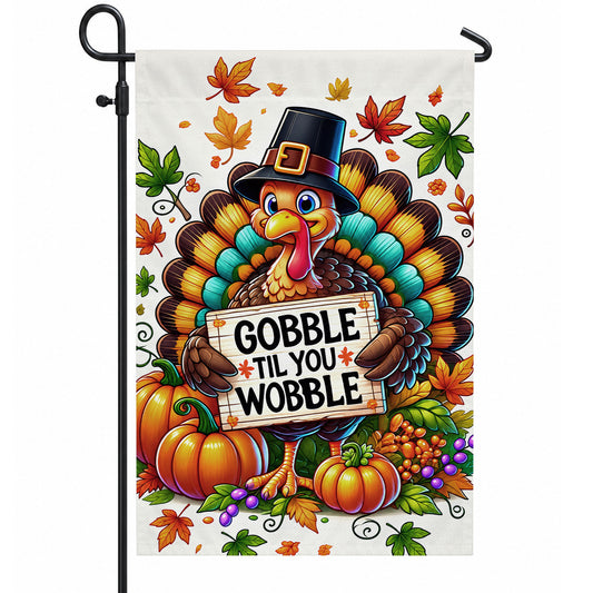 Thanksgiving Garden Flag Turkey GOBBLE WOBBLE Chestnuts Pumpkin Family Home Decor Gift For Family