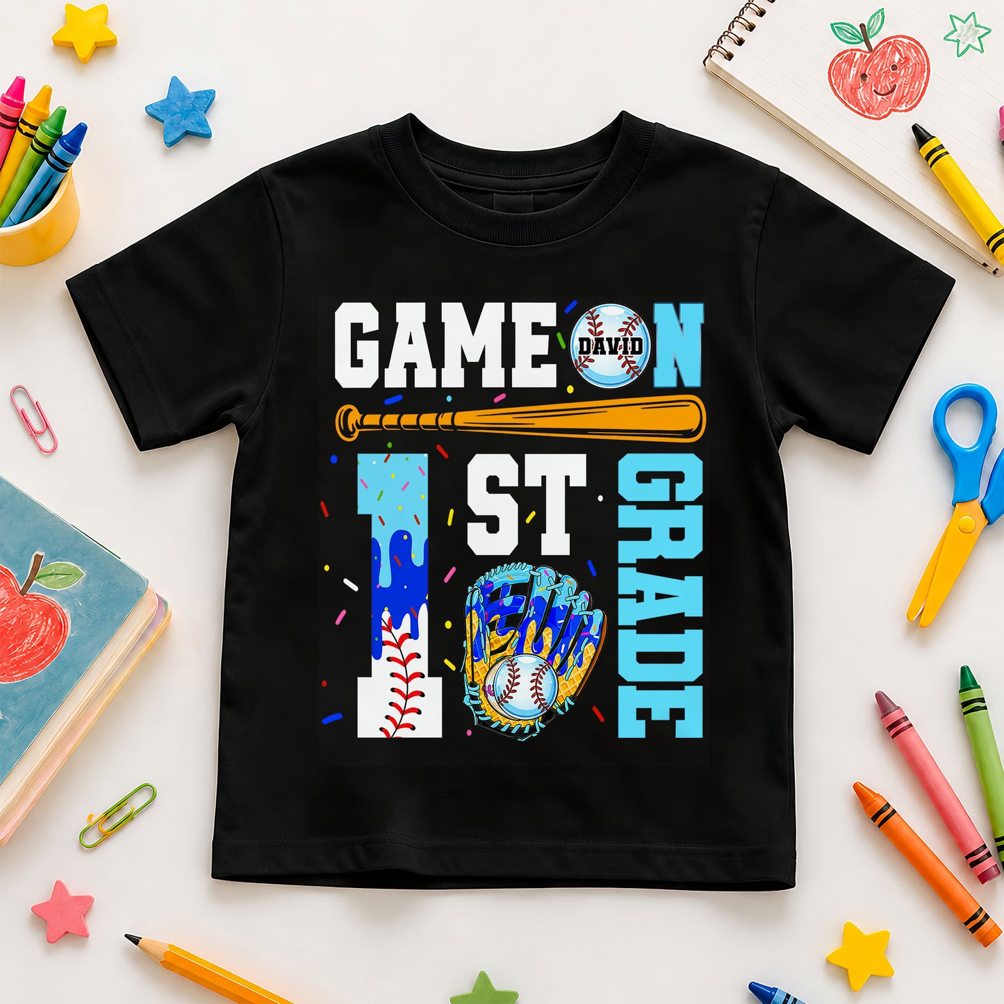 Personalized Baseball Back to School Shirt, Custom Name Game On Student Tee, Pre-K to 8th Grade First Day of School T-Shirt