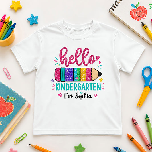 Personalized Hello School Shirt for Kids – Custom Name & Grade Back to School Tee for Pre-K to 8th Grade Students