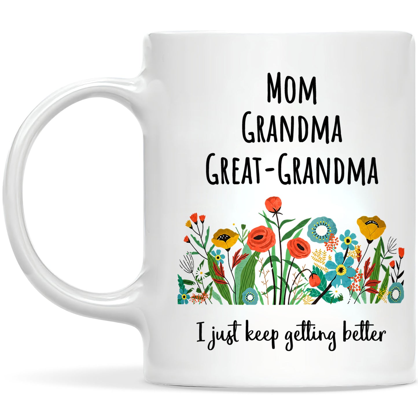 Personalized Mom Grandma Great-Grandma Floral Mug – Cute Family Coffee Cup Gift for Mom and Grandma