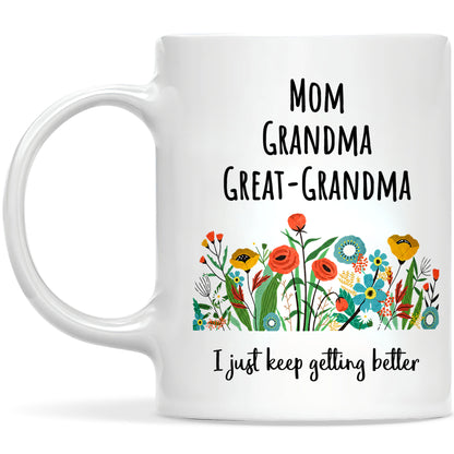Personalized Mom Grandma Great-Grandma Floral Mug – Cute Family Coffee Cup Gift for Mom and Grandma