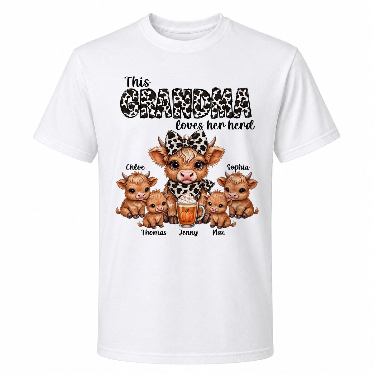 Personalized Grandma Sweatshirt, Custom Grandma Highland Cow with Grandkids Names Gift For Family