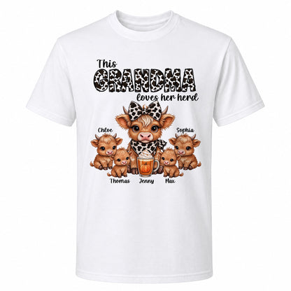 Personalized Grandma Sweatshirt, Custom Grandma Highland Cow with Grandkids Names Gift For Family