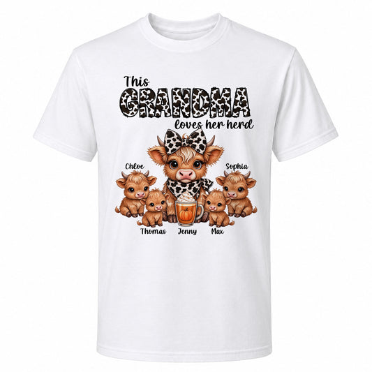 Personalized Grandma Sweatshirt, Custom Grandma Highland Cow with Grandkids Names Gift For Family