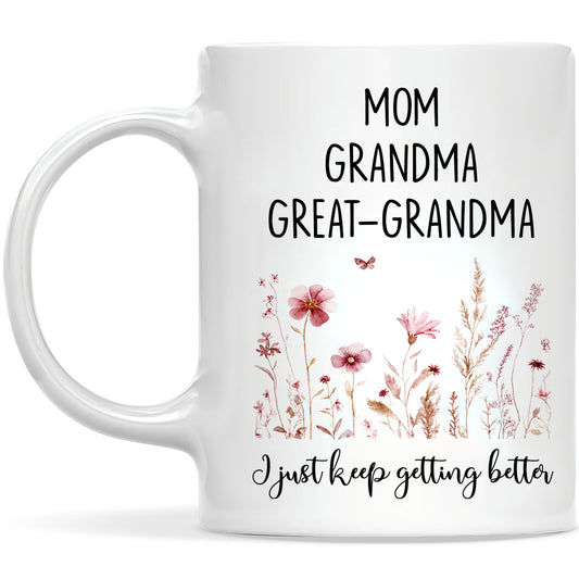 Personalized Mom Grandma Great-Grandma Floral Mug – Cute Family Coffee Cup Gift for Mom and Grandma