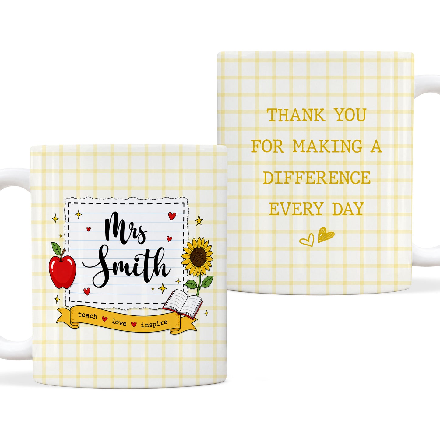 Personalized Teach Love Inspire Teacher Mug with Custom Name, Teacher Appreciation Coffee Mug, Thank You Teacher Gift, Back to School Gift