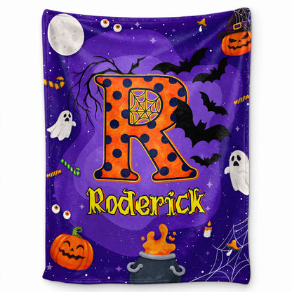 Personalized Halloween Blanket for Kids, Ghost Pumpkin Name Blanket, Fleece & Sherpa Blanket
