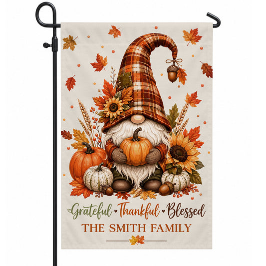 Personalized Thanksgiving Family Flag, Gnome Fall Garden Custom Family Name, Outdoor Decor Gift For Family