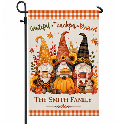 Personalized Thanksgiving Family Flag, Gnome Fall Garden Custom Family Name, Outdoor Decor Gift For Family