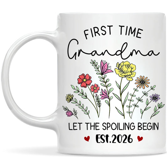 Personalized First Time Grandma Mug – Let The Spoiling Begin Coffee Mug, New Grandma Gift Est 2026