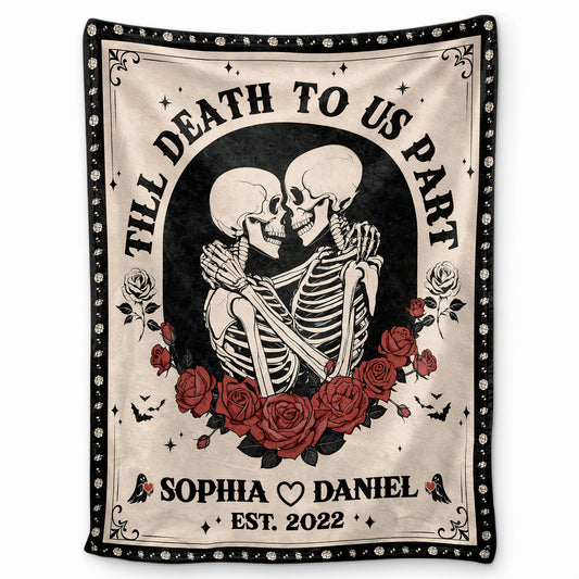 Personalized Skeleton Couple Blanket, Gothic Blanket with Roses, Halloween Gift for Couples, Fleece & Sherpa Blanket