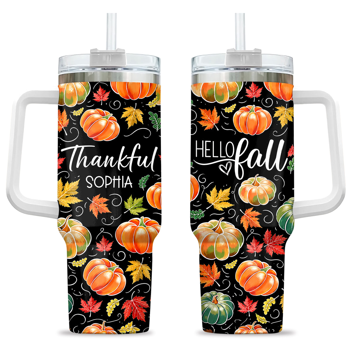 Personalized Thanksgiving Tumbler 40oz, Turkey Fall Leaves Gnome, Hello Fall Custom Name Gift For Adult & Friends
