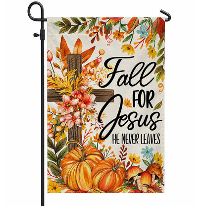 Give Thanks Fall Garden Flag, Rustic Cross Pumpkin Thanksgiving Yard Flag, Autumn Outdoor Decor