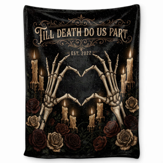 Personalized Skeleton Couple Blanket, Gothic Blanket with Roses, Halloween Gift for Couples, Fleece & Sherpa Blanket