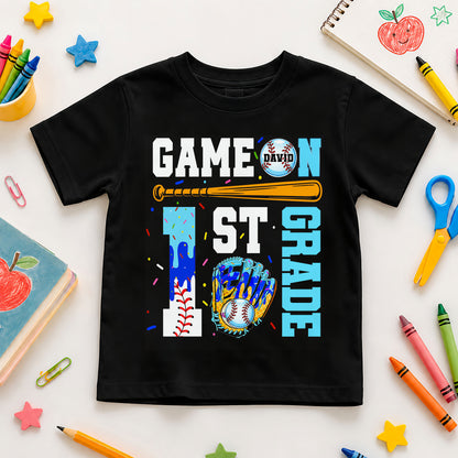 Personalized Baseball Back to School Shirt, Custom Name Game On Student Tee, Pre-K to 8th Grade First Day of School T-Shirt
