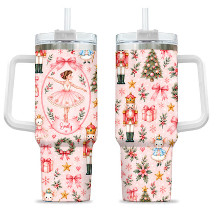 Personalized Nutcracker Ballet Tumbler 40oz, Custom Name Ballerina Cup, Christmas Gift for Girls