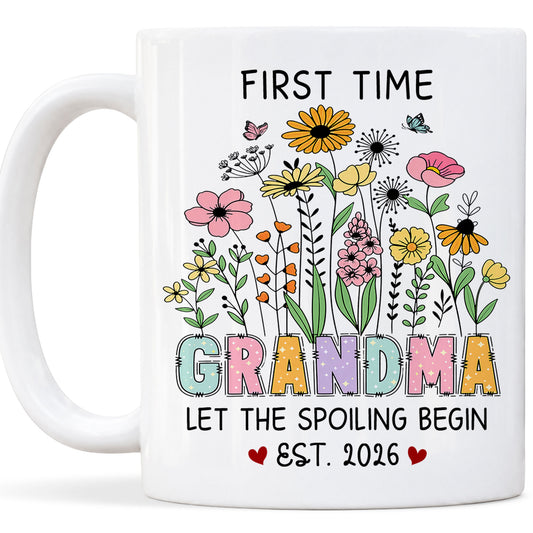 Personalized First Time Grandma Mug – Let The Spoiling Begin Coffee Mug, New Grandma Gift Est 2026