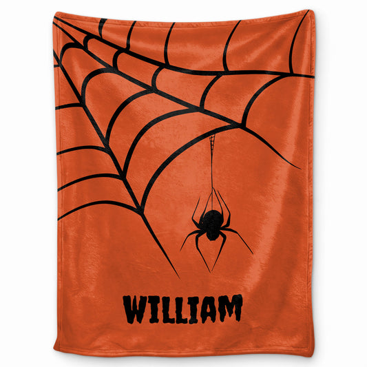 Personalized Halloween Blanket for Kids, Custom Name Spider Web Throw Halloween Gift for Kids, Fleece & Sherpa Blanket