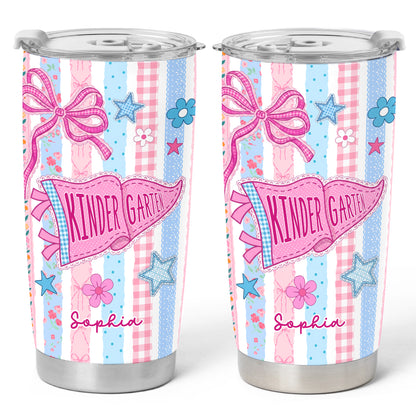 Personalized Back to School Tumbler - Custom Name & Class for Teachers and Students, Pastel Bow 20oz Travel Cup