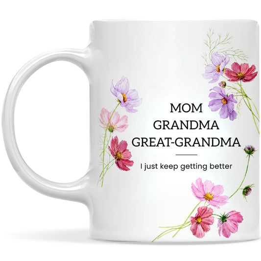 Personalized Mom Grandma Great-Grandma Floral Mug – Cute Family Coffee Cup Gift for Mom and Grandma