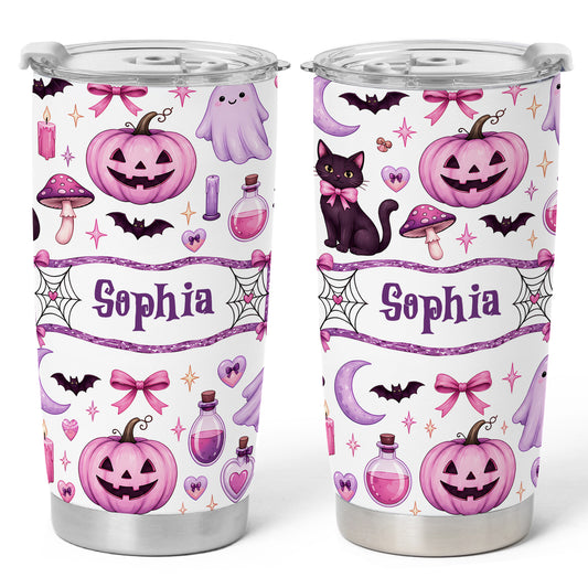 Personalized Halloween Tumbler 20oz, Cute Ghost Pumpkin Bat Tumbler, Custom Name Fall Drinkware