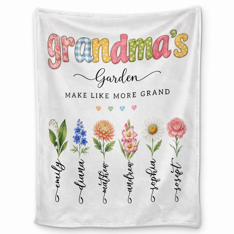 Personalized Grandma Thanksgiving Fleece & Sherpa Blanket, Family Garden Floral Custom Name Gift for Grandma