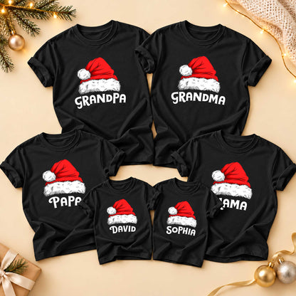 Personalized Family Christmas Shirts, Matching Santa Hat Tees, Custom Name Holiday Gift