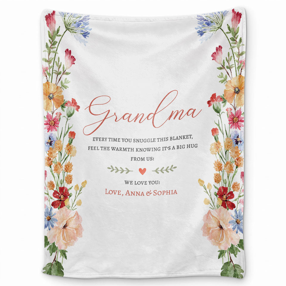 Personalized Grandma Thanksgiving Fleece or Sherpa Blanket, Floral Garden Family Custom Gift for Grandma