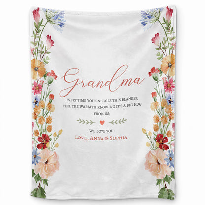 Personalized Grandma Thanksgiving Fleece or Sherpa Blanket, Floral Garden Family Custom Gift for Grandma