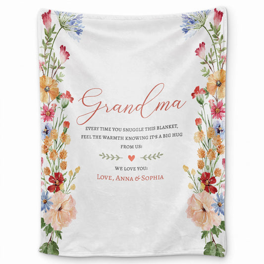 Personalized Grandma Thanksgiving Fleece or Sherpa Blanket, Floral Garden Family Custom Gift for Grandma