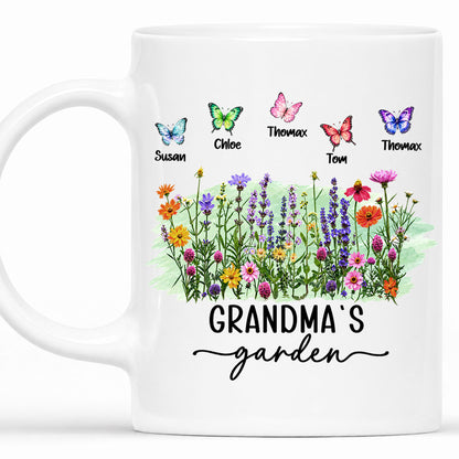 Personalized Grandma’s Garden Mug, Custom Grandkids, Thanksgiving Autumn Gift For Grandma