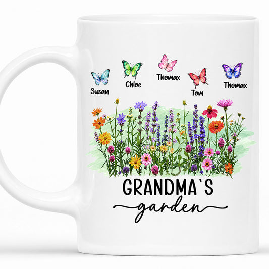 Personalized Grandma’s Garden Mug, Custom Grandkids, Thanksgiving Autumn Gift For Grandma