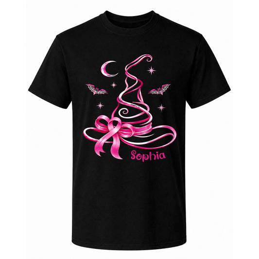 Personalized Breast Cancer Awareness Halloween Sweatshirt, Pink Ribbon Witch Hat Gift For Her, Family
