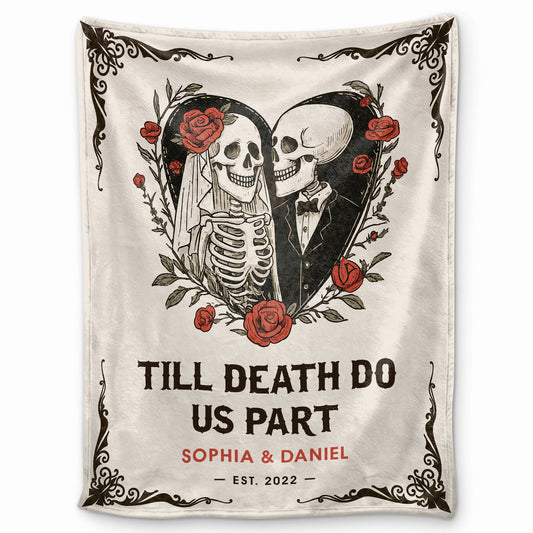 Personalized Skeleton Couple Blanket, Gothic Blanket with Roses, Halloween Gift for Couples, Fleece & Sherpa Blanket