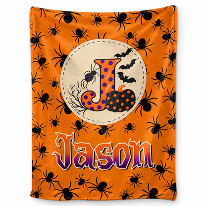Personalized Halloween Blanket for Kids, Ghost Pumpkin Name Blanket, Fleece & Sherpa Blanket
