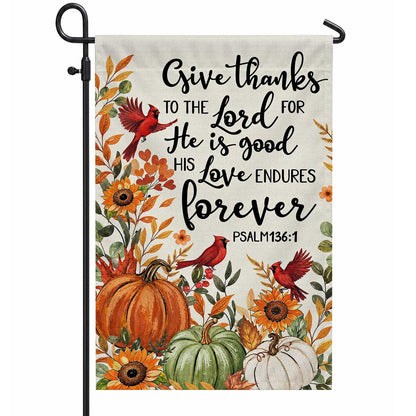 Give Thanks Fall Garden Flag, Rustic Cross Pumpkin Thanksgiving Yard Flag, Autumn Outdoor Decor