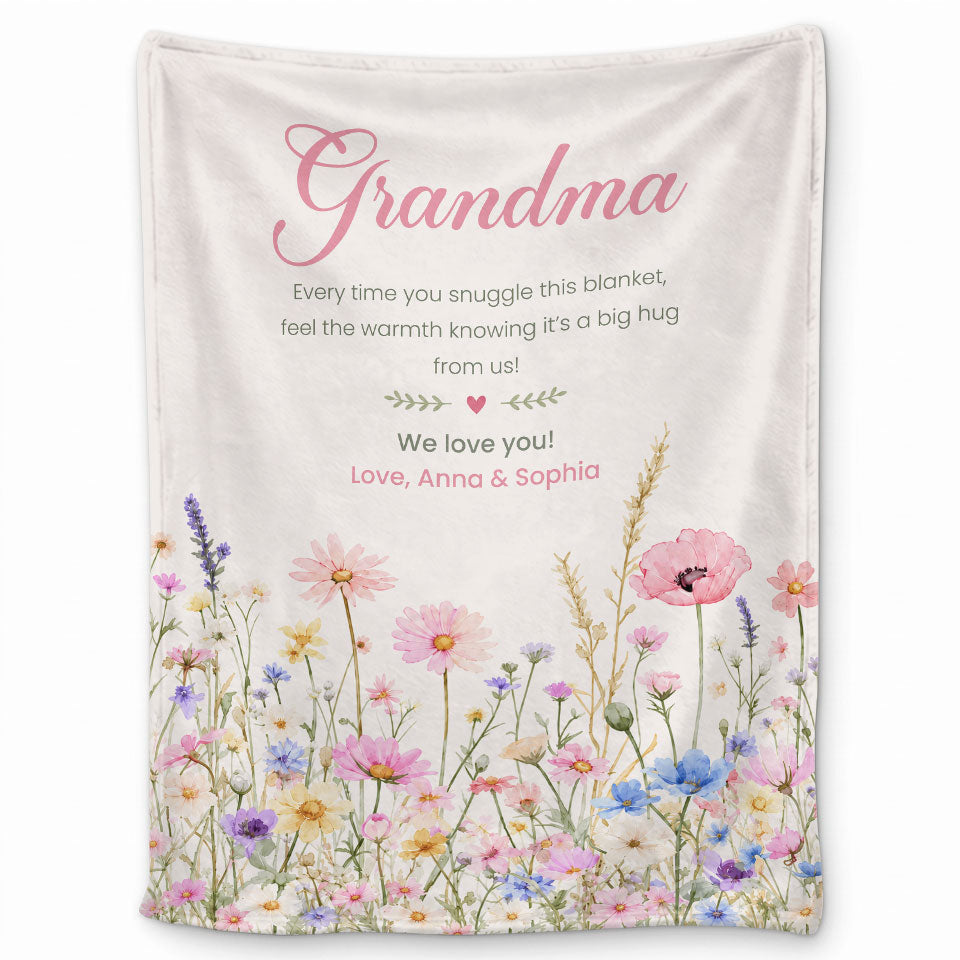Personalized Grandma Thanksgiving Fleece or Sherpa Blanket, Floral Garden Family Custom Gift for Grandma