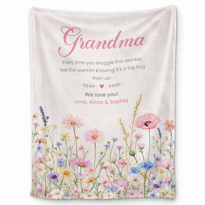 Personalized Grandma Thanksgiving Fleece or Sherpa Blanket, Floral Garden Family Custom Gift for Grandma