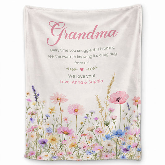 Personalized Grandma Thanksgiving Fleece or Sherpa Blanket, Floral Garden Family Custom Gift for Grandma